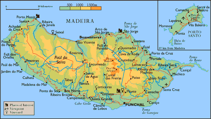 Carte de l'île de Madère